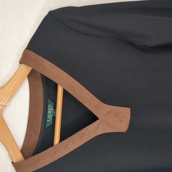 Lauren Ralph Lauren Women's Black Tunic Top w/ Brown Faux Suede Detail Size Med - Picture 6 of 11